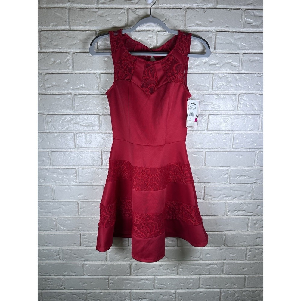 Three Pink Hearts XS Red Lace Fit & Flare Sleeveless Dress NWT‎